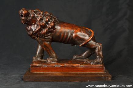 Hand Carved African Lion Statue Tribal Art Lions Cats